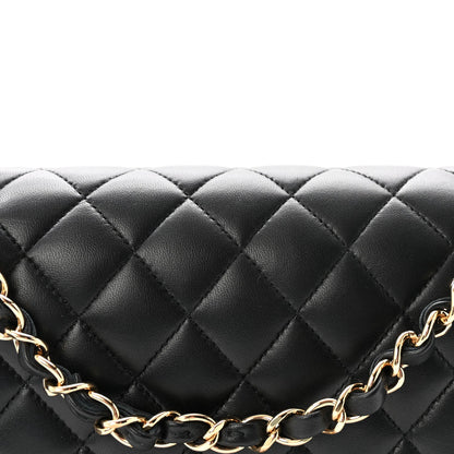Lambskin Quilted Medium Double Flap Black