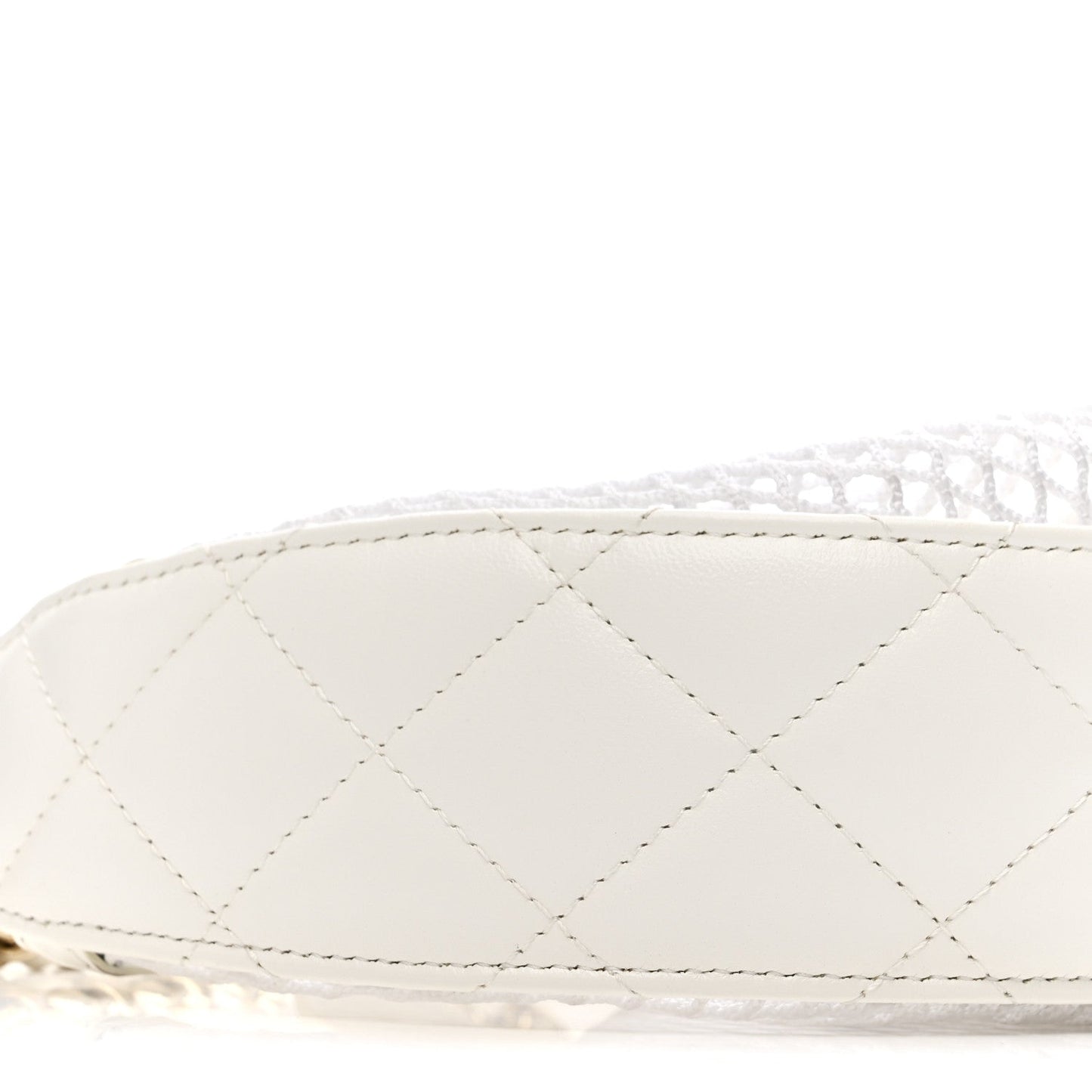 Mesh Shiny Lambskin Chain Hobo White