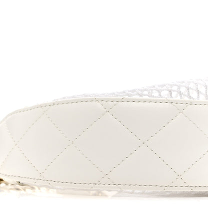 Mesh Shiny Lambskin Chain Hobo White