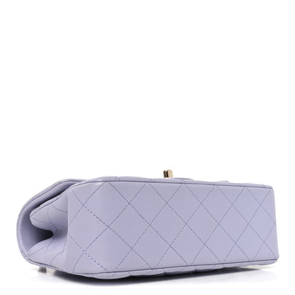 Lambskin Quilted Mini Top Handle Rectangular Flap Light Purple