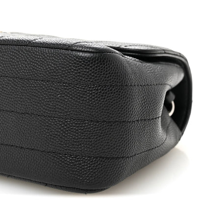Caviar Chevron Quilted Mini Rectangular Flap Black