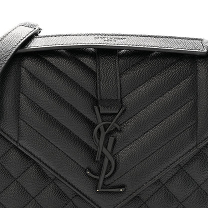 Grain De Poudre Textured Mixed Matelasse Triquilt Medium Monogram Monochrome Satchel Black