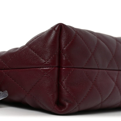Lambskin Quilted Drawstring Clutch With Strap Dark Burgundy