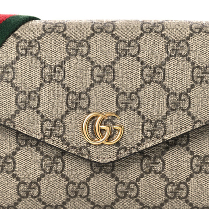 GG Supreme Monogram Textured Dollar Calfskin Web Mini Ophidia Envelope Shoulder Bag Beige Ebony