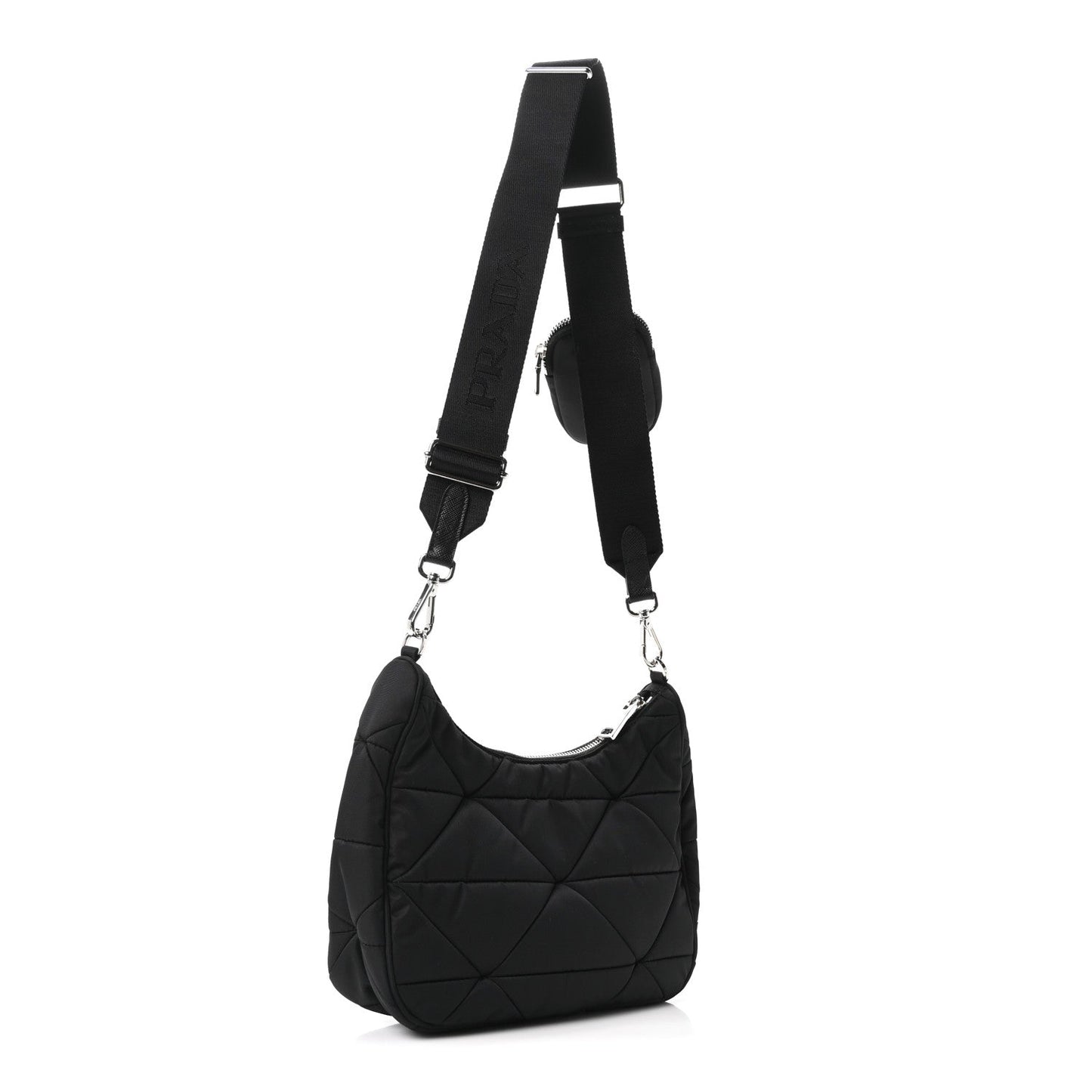 Re-Nylon Triangle Padded Patchwork Shoulder Bag Black