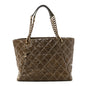 Crumpled Grained Calfskin Large Coco Pleats Tote Khaki