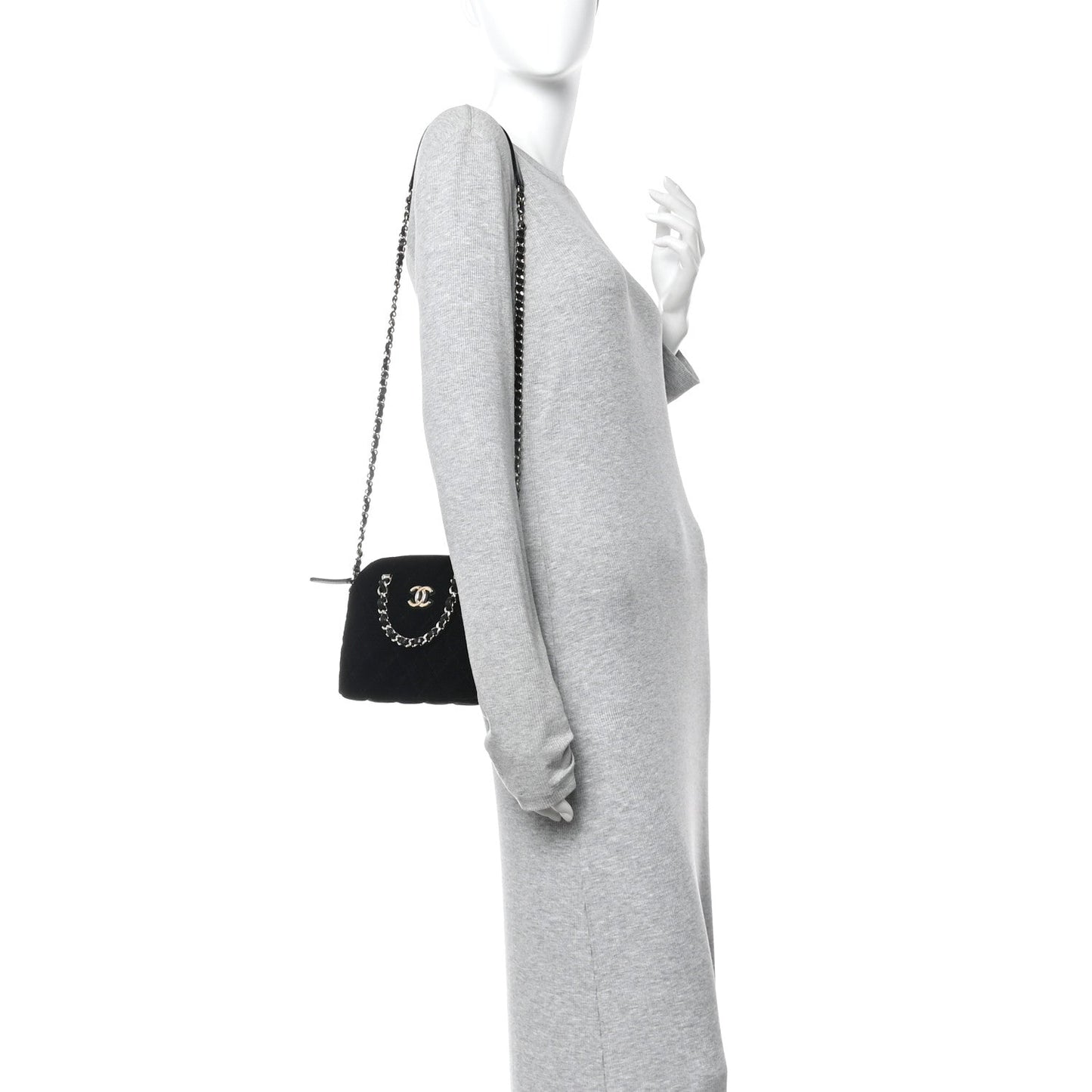 Velvet Quilted Shiny Coco Clutch With Chain Black