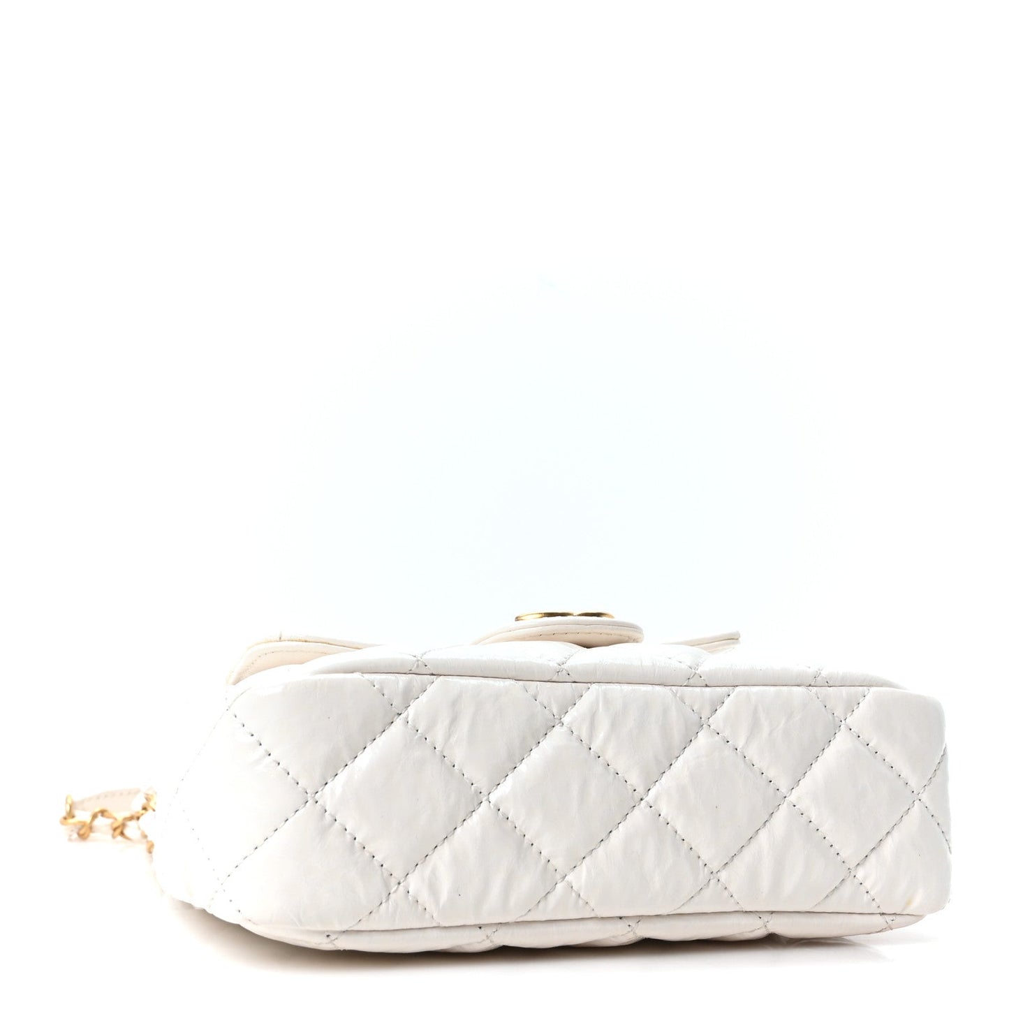 Shiny Crumpled Calfskin Quilted Small Wavy CC Hobo White