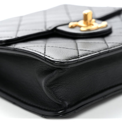 Goatskin Quilted Chic Pearls Flap Black