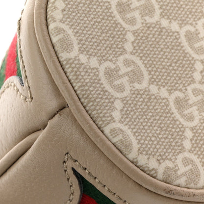 GG Supreme Monogram Textured Calfskin Web Mini Ophidia Bucket Bag Beige Ebony Mystic White Oatmeal