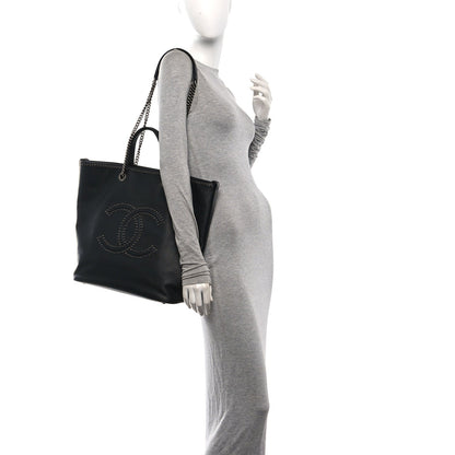 Calfskin Large Coco Eyelets Shopping Tote Black