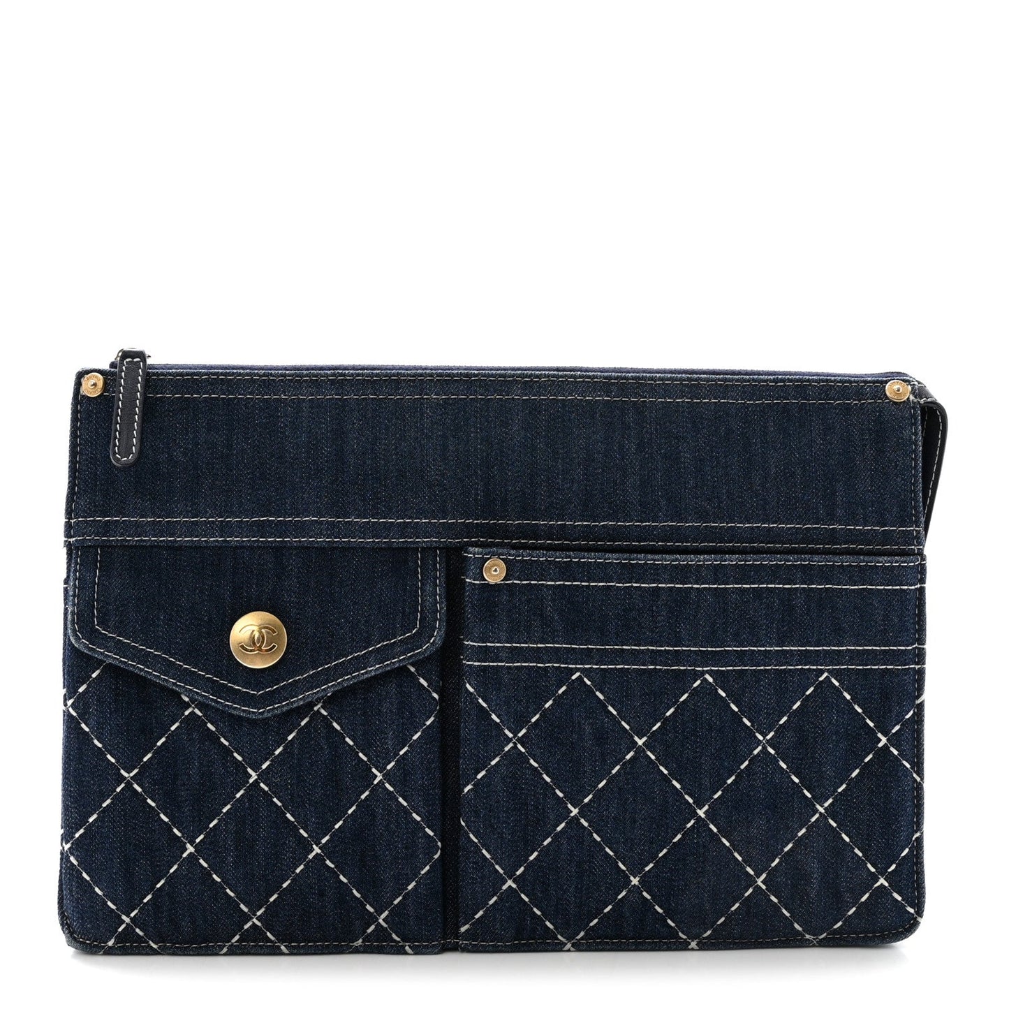 Denim Quilted Zipped Clutch Blue