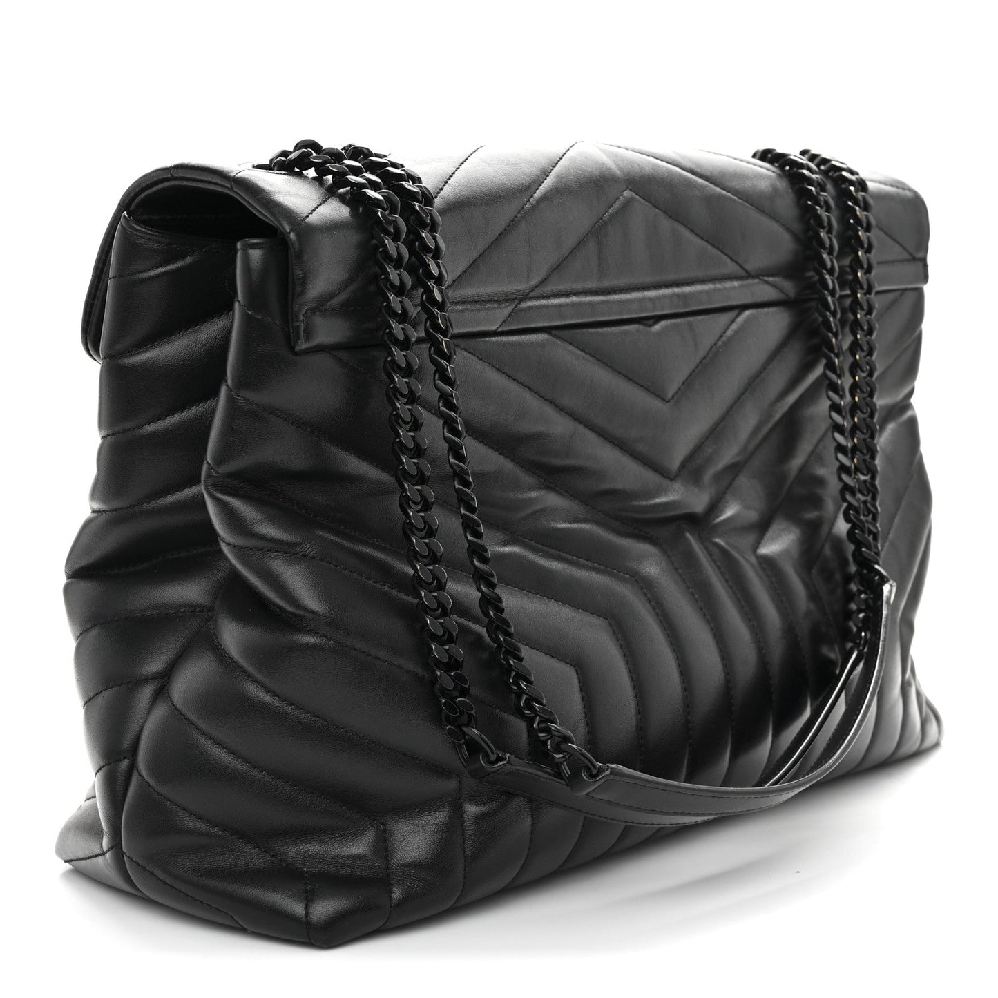 Calfskin Y Quilted Monogram Monochrome Large Loulou Chain Satchel Black