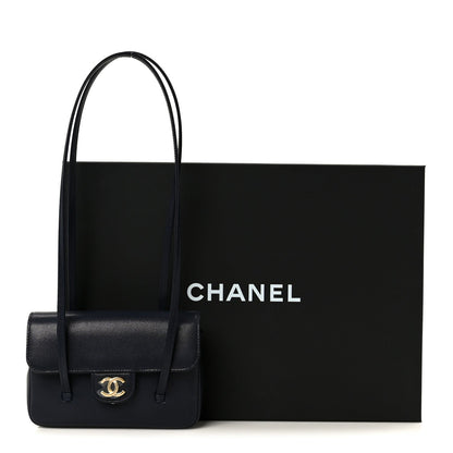 Shiny Caviar Mini Preppy Coco Shoulder Bag Dark Blue
