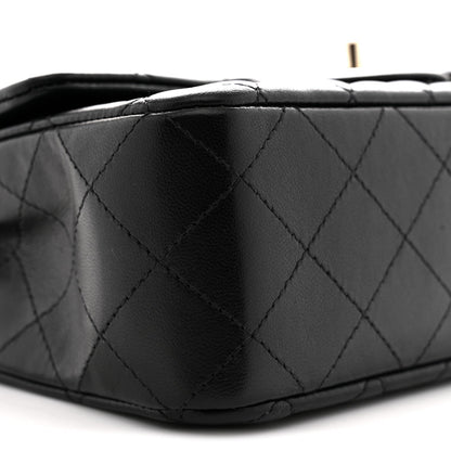 Lambskin Quilted Mini Rectangular Flap Black
