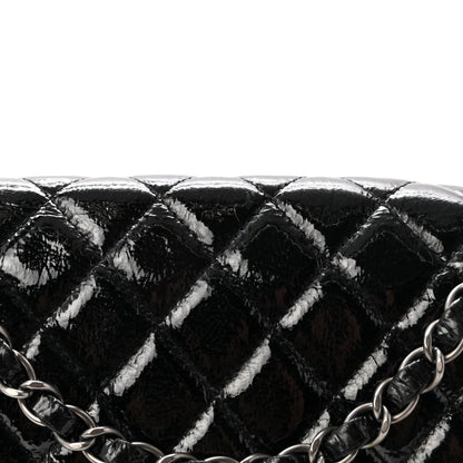 Crumpled Patent Quilted Medium Double Flap Black
