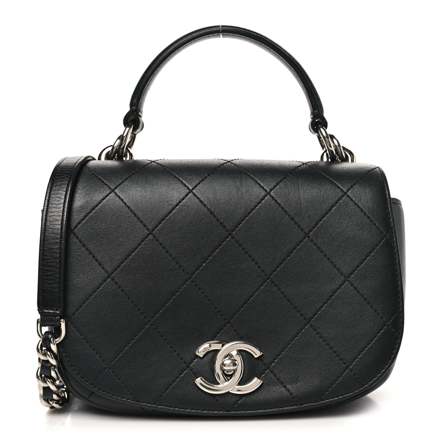 Calfskin Stitched Small Ring My Bag Flap Crossbody Bag Black