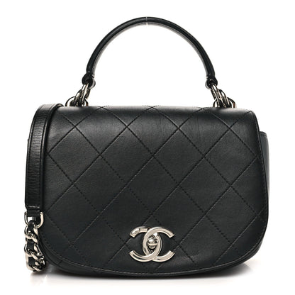 Calfskin Stitched Small Ring My Bag Flap Crossbody Bag Black