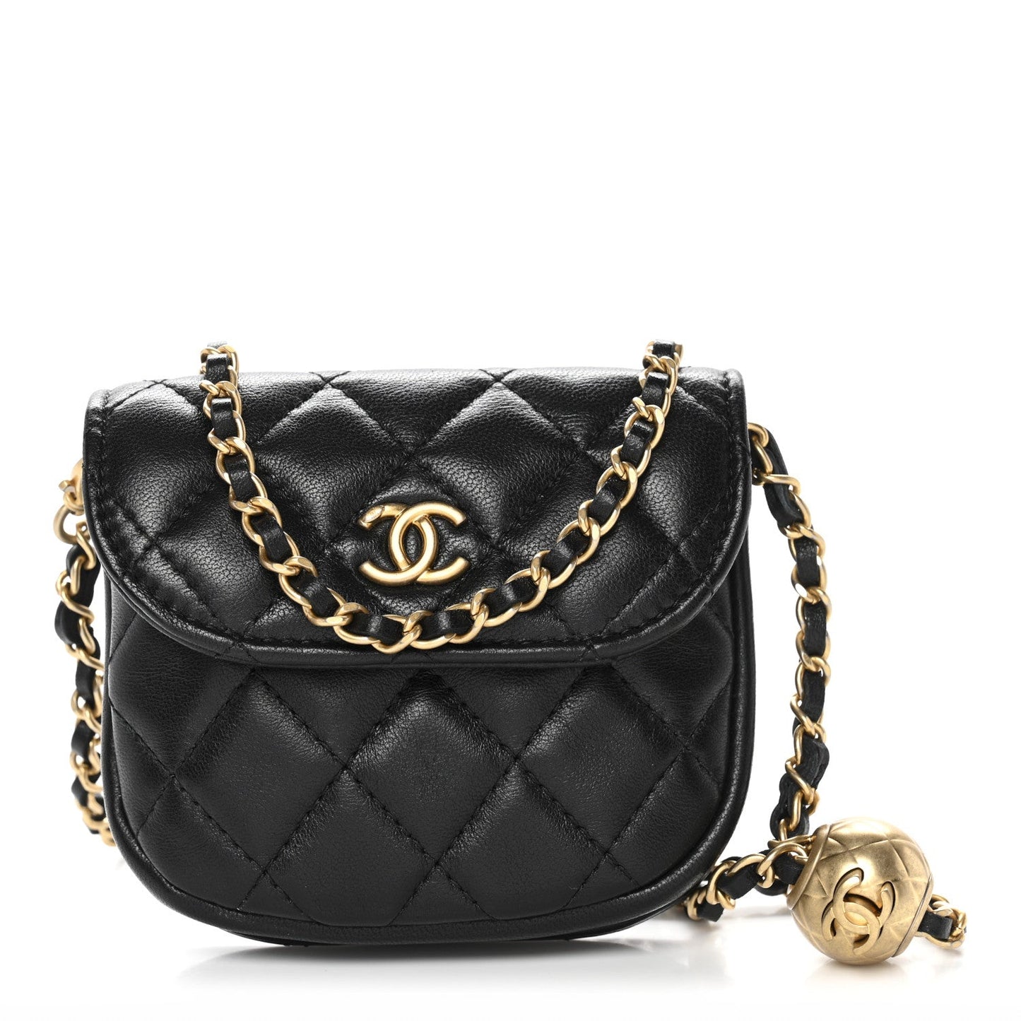 Lambskin Quilted Pearl Crush Waist Bag Black