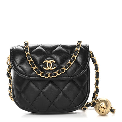 Lambskin Quilted Pearl Crush Waist Bag Black