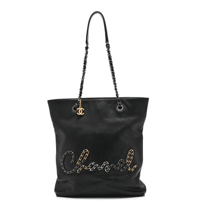 Calfskin Chain 20s Signature Tote Black