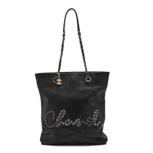 Calfskin Chain 20s Signature Tote Black