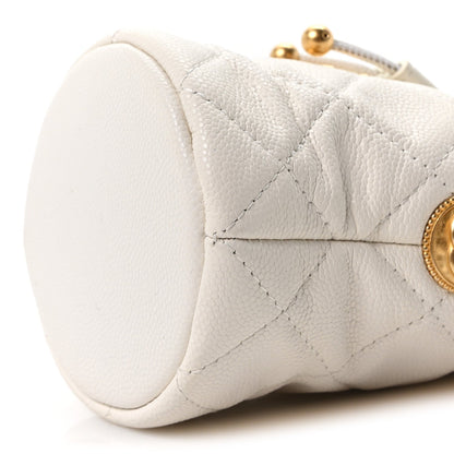 Caviar Quilted Twist Your Buttons Mini Bucket Bag White