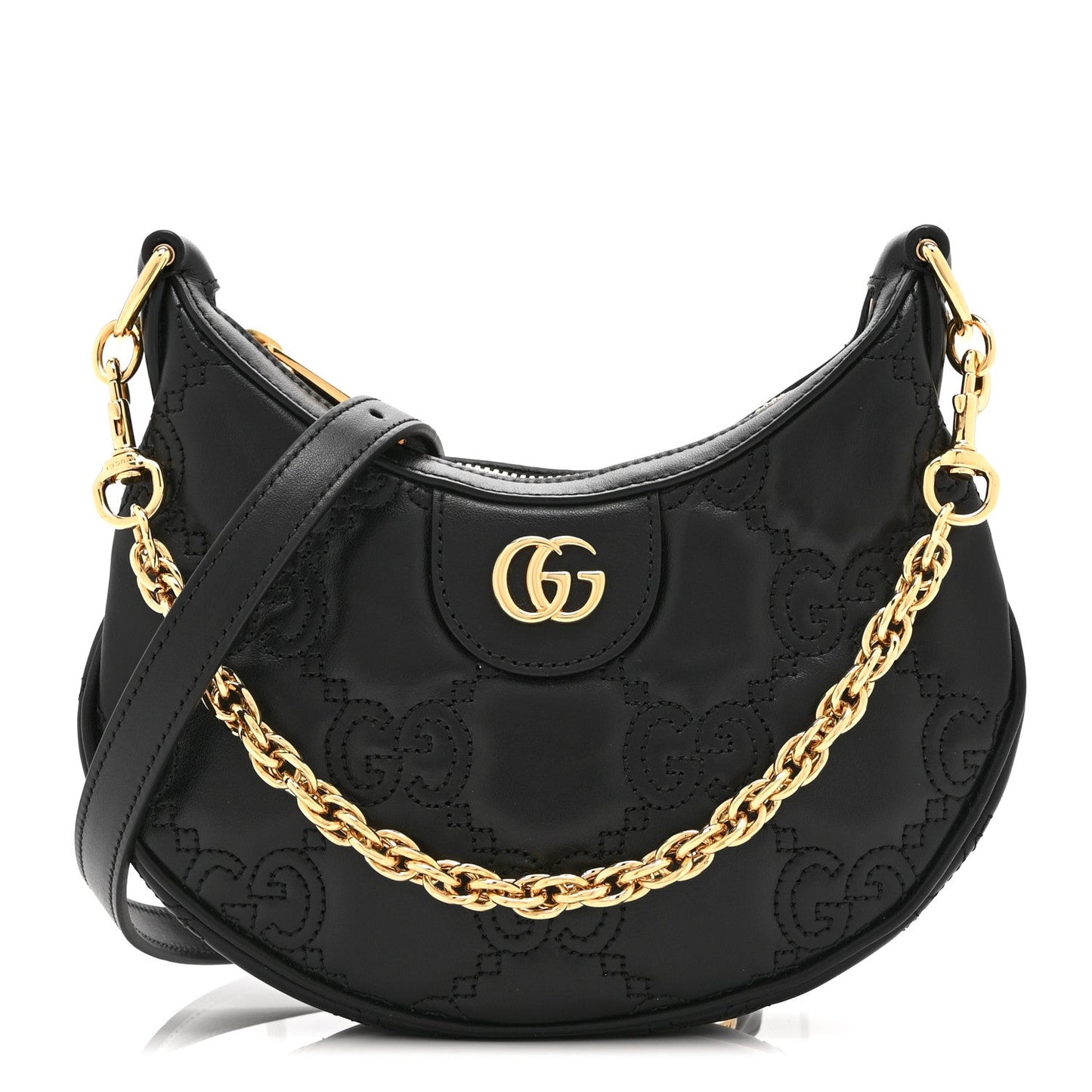 Calfskin GG Matelasse Mini Hobo Shoulder Bag Black