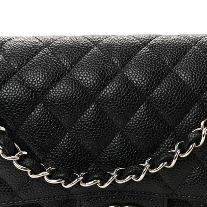 Caviar Quilted Medium Double Flap Black