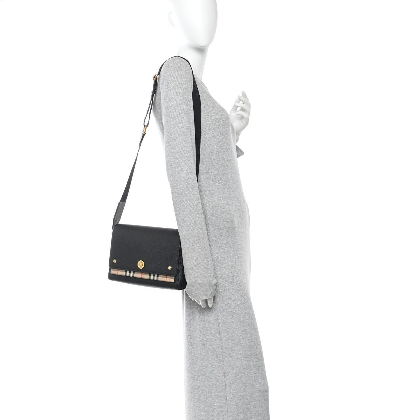 Coated Canvas Calfskin Vintage Check Medium Note Crossbody Bag Black