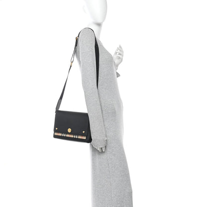 Coated Canvas Calfskin Vintage Check Medium Note Crossbody Bag Black