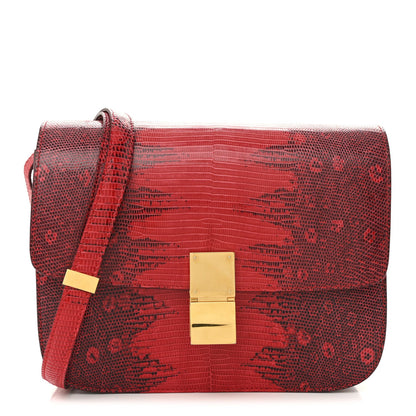 Lizard Medium Classic Box Flap Bag Ruby