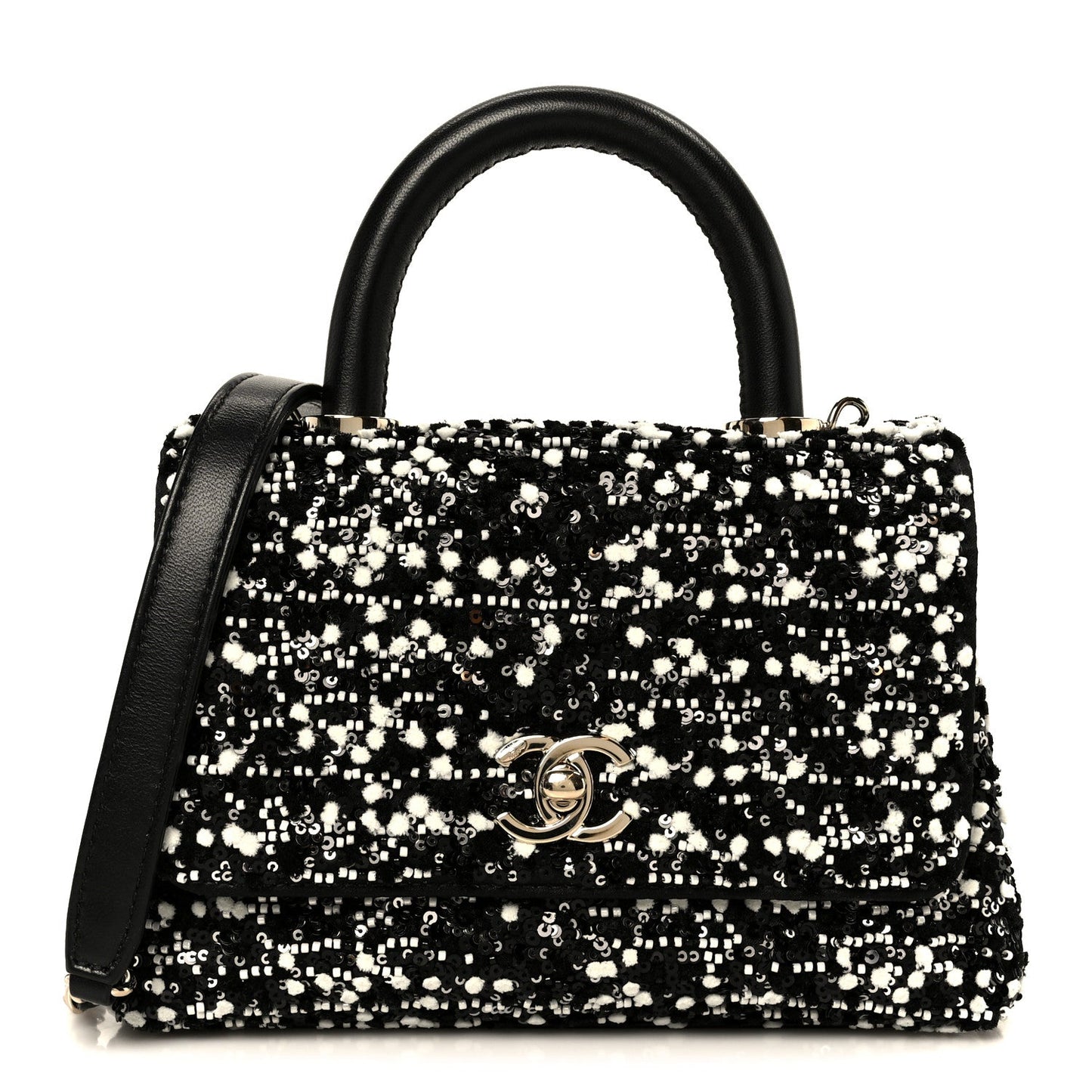 Lambskin Sequin Beaded Extra Mini Coco Handle Flap Black White