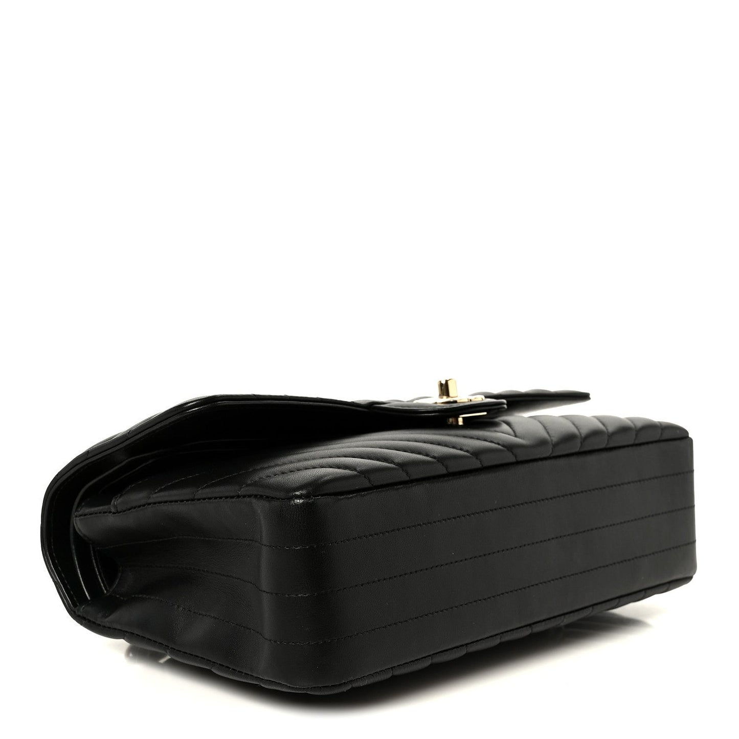 Lambskin Chevron Quilted Medium Double Flap Black