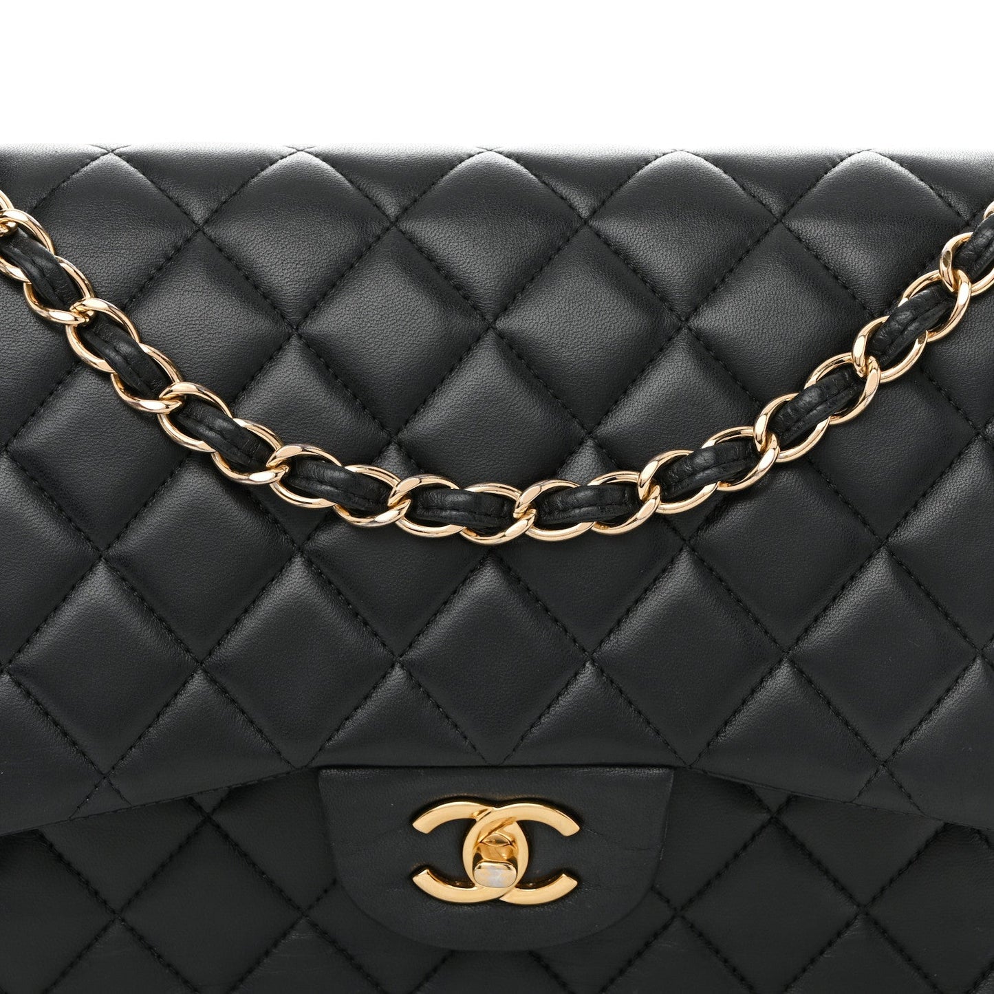 Lambskin Quilted Jumbo Double Flap Black