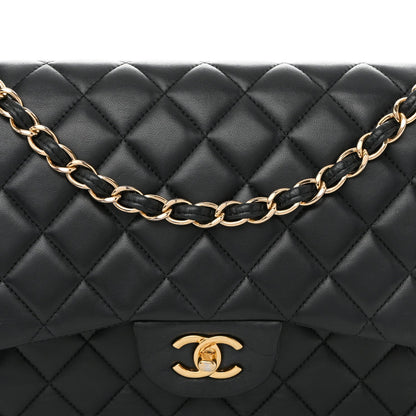 Lambskin Quilted Jumbo Double Flap Black