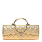 Metallic Caviar Quilted Top Handle Long Clutch With Chain Gold