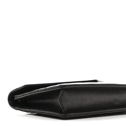 Grain De Poudre Matelasse Chevron Monogram Envelope Chain Wallet Black