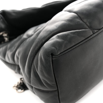 Lambskin Quilted Medium Loulou Puffer Monogram Chain Satchel Black