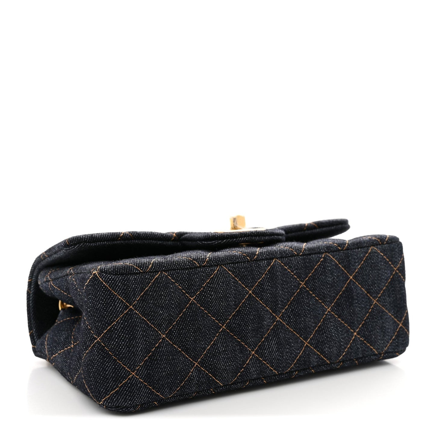 Denim Quilted Mini Rectangular Flap Dark Blue Orange