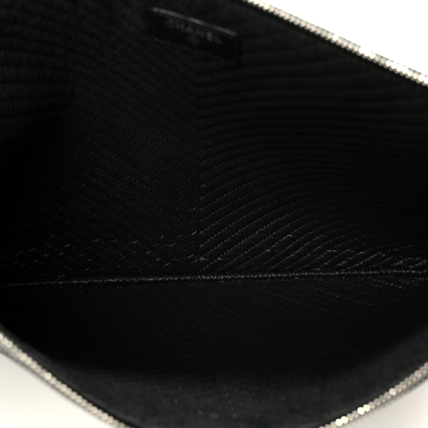 Lambskin Chevron Large Boy Zip Pouch Black