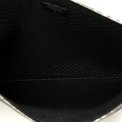 Lambskin Chevron Large Boy Zip Pouch Black