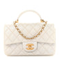 Iridescent Lambskin Quilted Mini Top Handle Rectangular Flap White