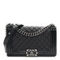 Goatskin Quilted Patent Medium Duo Boy Flap Dark Blue
