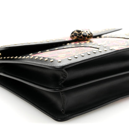 Calfskin Karung Studded Serpenti Forever Shoulder Bag Black Pink Multicolor