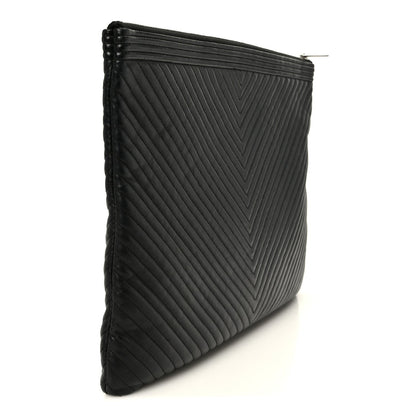 Lambskin Chevron Large Boy Zip Pouch Black