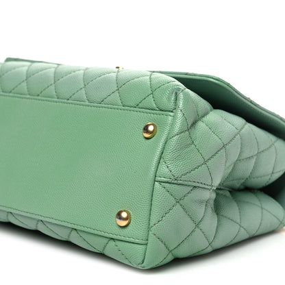 Caviar Quilted Small Coco Chain Handle Flap Light Green