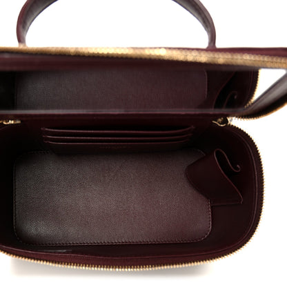 Lambskin Quilted Small Top Handle Vanity Case With Chain Burgundy