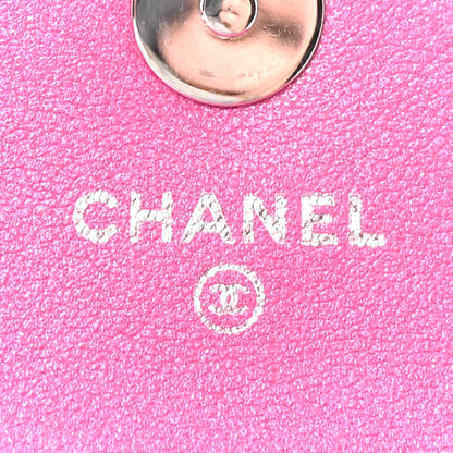 Patent Lambskin Quilted CC Hook Card Holder Pink