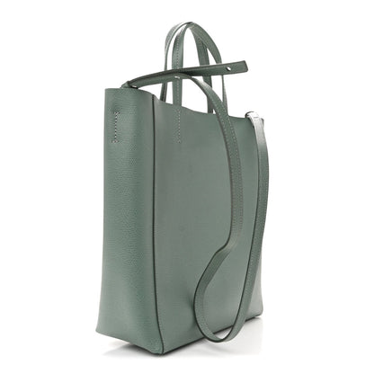 Grained Calfskin Small Vertical Cabas Green